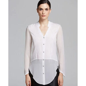 Helmut Lang Tunic Top Sheer Hem ivory White Lawn Cotton Silk Blouse Size S